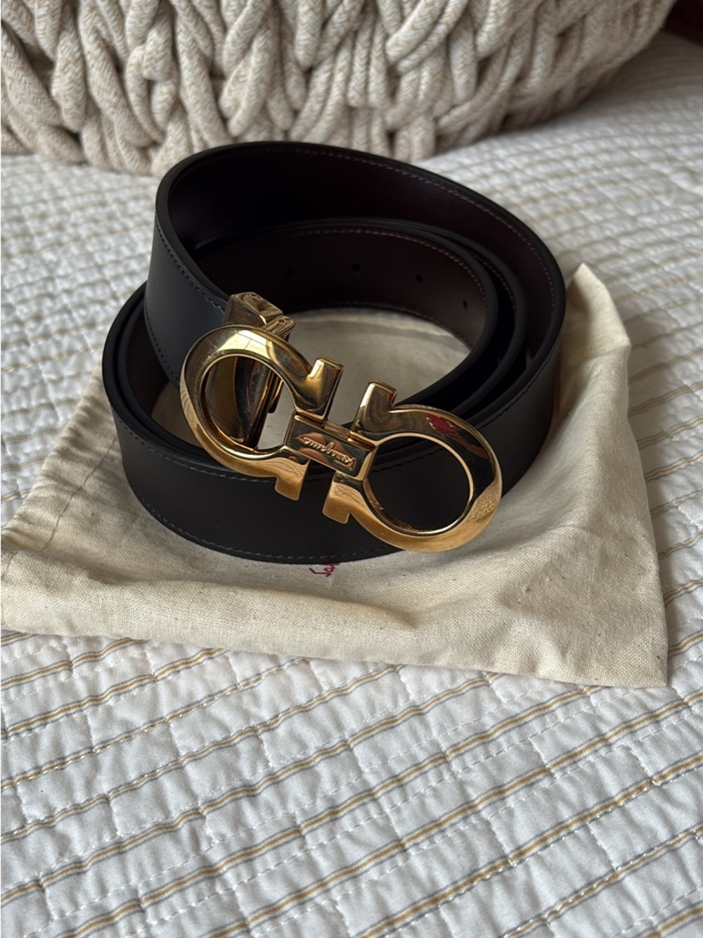 Salvatore Ferragamo Black Leather Belt with Gold Gancini Buckle